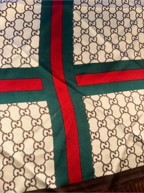 Designer-Inspired Green and Red Striped Silk Scarf